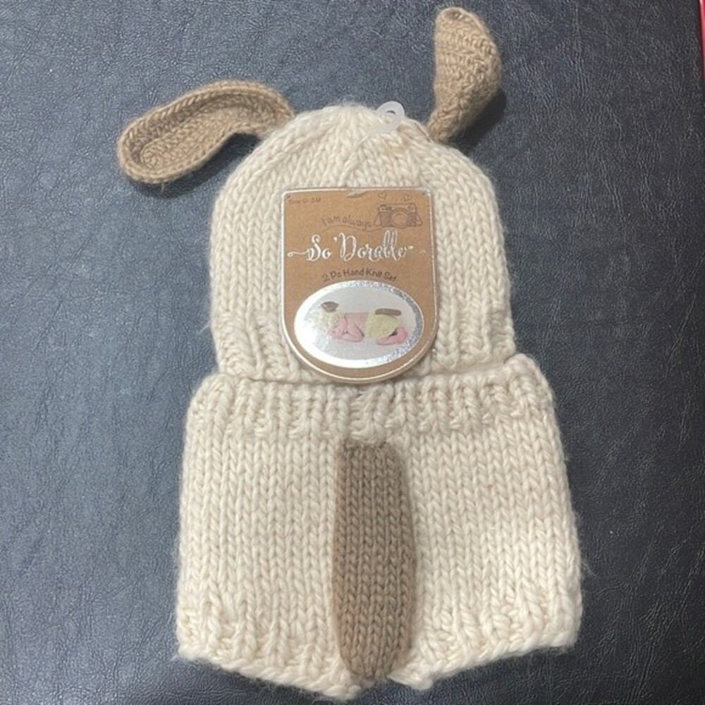 NEW! So' Dorable Knit Newborn Hand Knit Photo set - Puppy Dog - Size 0 - 3M